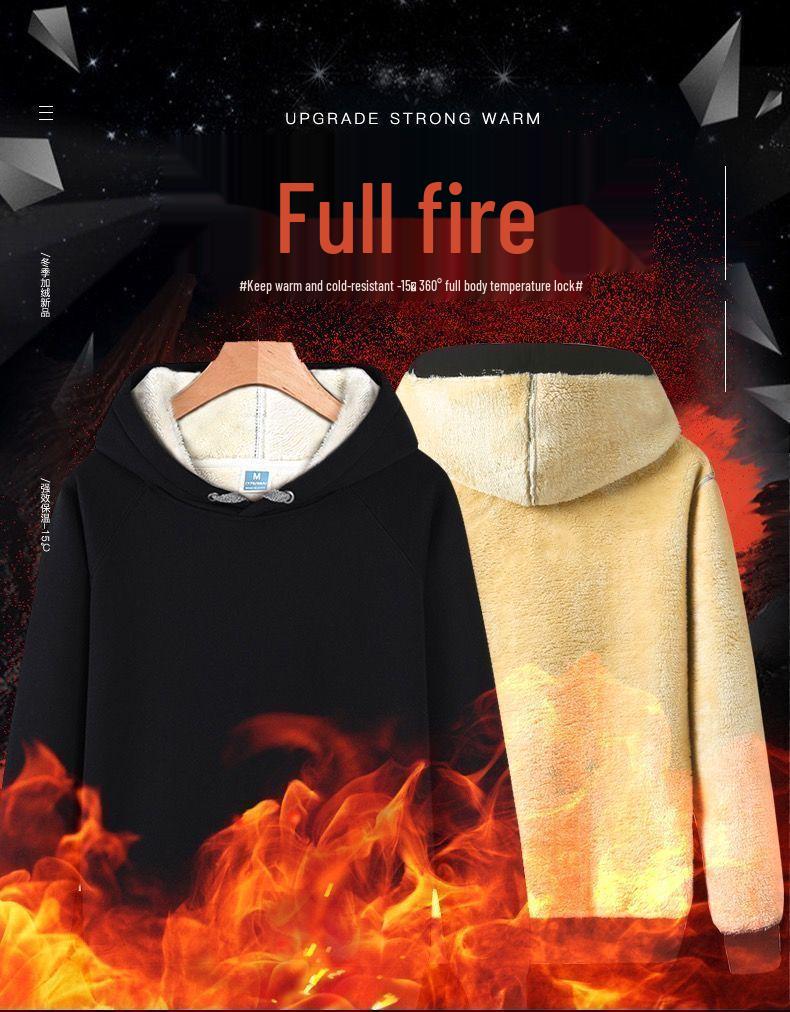 Pánská mikina s kapucí z jehněčí kůže - Zimní sametově silná trendy bunda, Hong Kongský styl, Teplá, Studentská, Velká velikost, 12