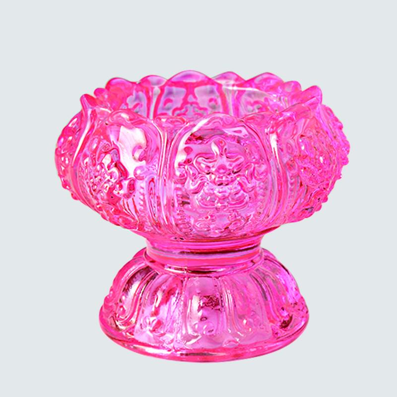 Porta candela in ghee a forma di loto di cristallo a sette colori per offerte a Buddha