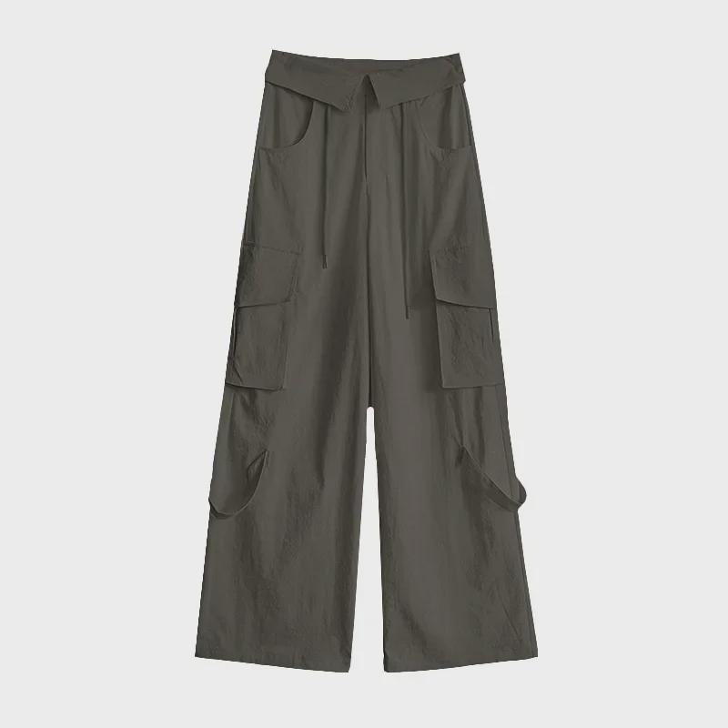 Women's 2025 Military Green Straight-Leg High Waist Cuffed Casual Pants