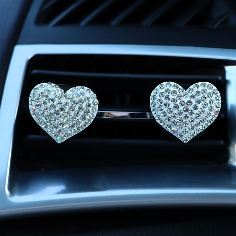 2Pcs/Set Heart-Shaped Car Air Outlet Perfume Clip Rhinestone Car Air Conditioning Air Outlet Perfume Decoration Clip Car Auto Ac