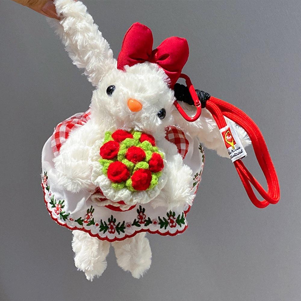 Creative Plush Rabbit Doll Pendant Lop Ears Cartoon Doll Keychain Bowknot Stuffed Hanging Decoration Gifts