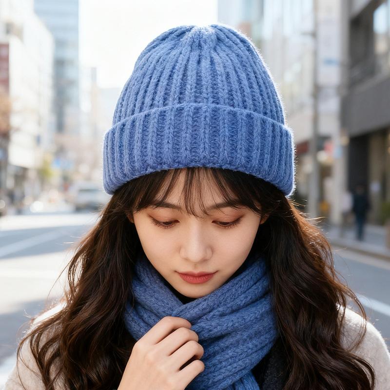 

Autumn and Winter Ins Solid Color Knitted Woolen Hat for Women New Fashion Warm and Cold Hat Couple Versatile Outdoor Pullover Hat M（56-58cm）