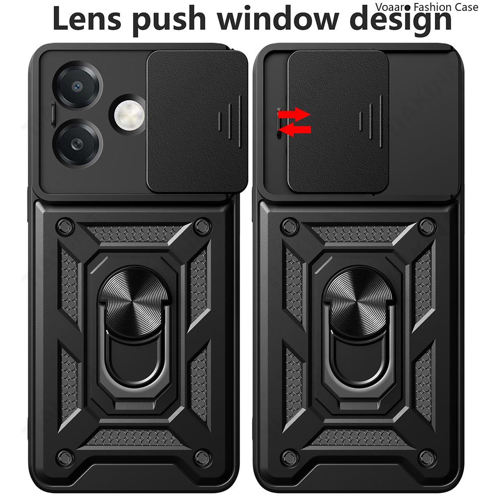 Slide Lens Armor Funda for OPPO A3X 4G Global Case Stand Cover for OPPO A3X A3 Pro 5G India A40 A60 A80 Case Magnetic Ring Case