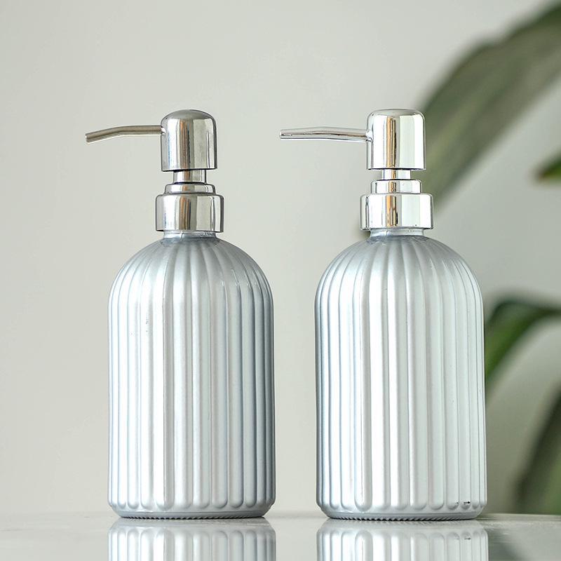 Luxurious Vertical Stripe Glass Pump Bottle for Soap, Lotion, or Shampoo
