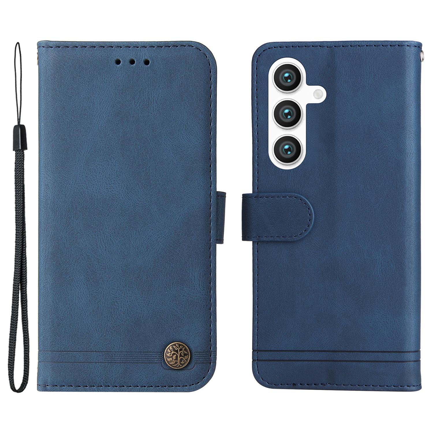 

For Samsung Galaxy S24 Leather Wallet Cases Skin Touch Phone Cover Stand with Strap Blue