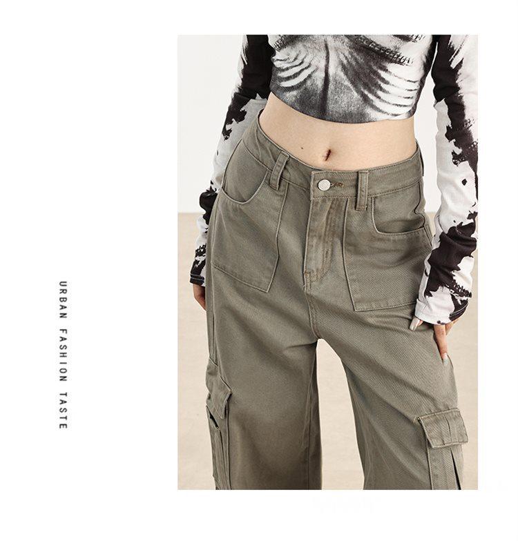 Women's Brown Velvet Wide-Leg Cargo Pants with Multi-Pockets - Spring 2025 Hiking & Casual Wear