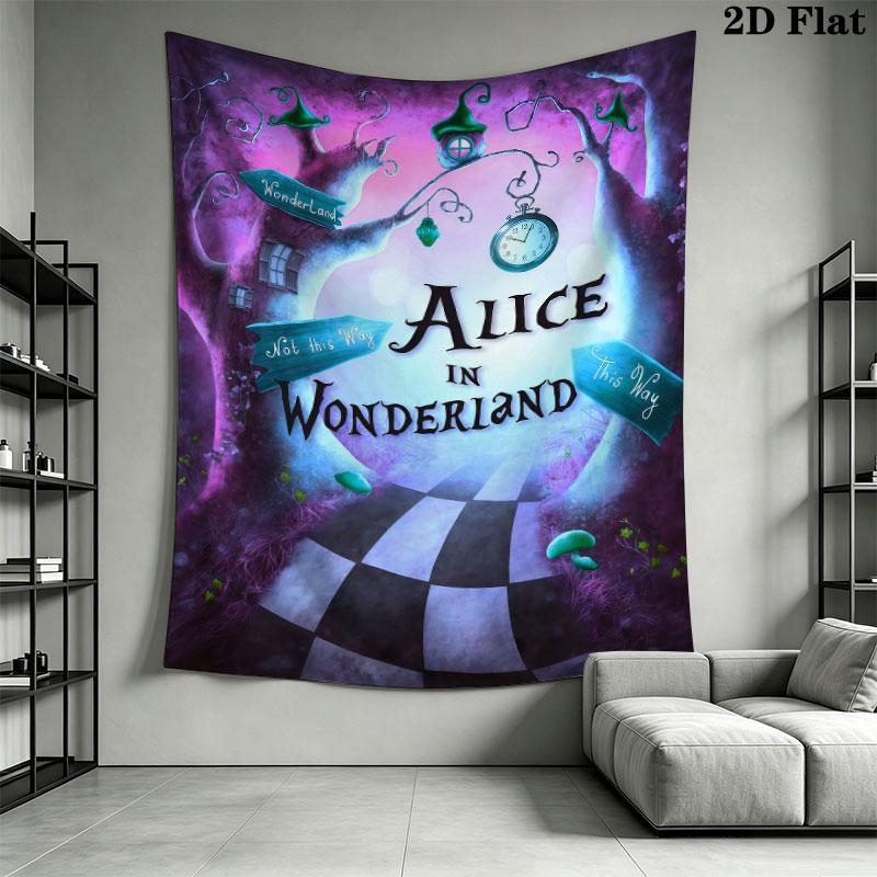 Alice Wonderland Hush Wall Hanging Printed Fabric Blanket Decorative Tapestries for Bedroom Living Room Home Decor