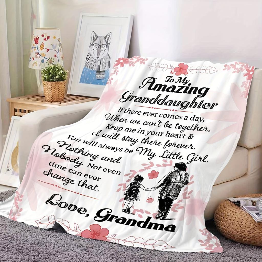 Letter Blanket Granddaughter From Grandma Flannel Blanket, Soft Warm Throw Blanket Nap Blanket For Couch Sofa Office Bed Camping