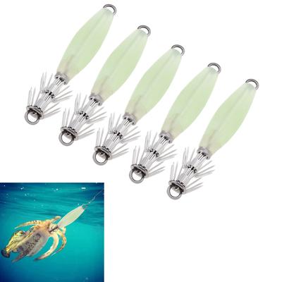 5 Pcs Luminous Squid Jig Hooks, Fluorescent Cuttlefish Octopus Lures, Hard Bait Set, Glowing Fishing Tackle Designed for Saltwater Sea Fishing