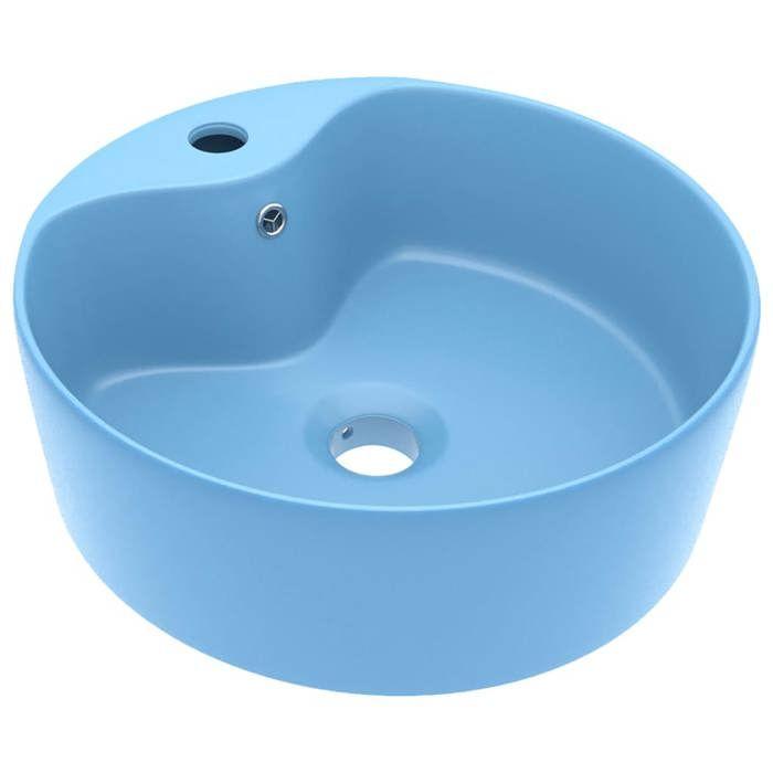 VidaXL Lavabo de Luxe avec Trop-plein Vasque à Poser de Toilette Lave-mains de Salle de Bain Salle Cosmétique Maison Bleu 147033