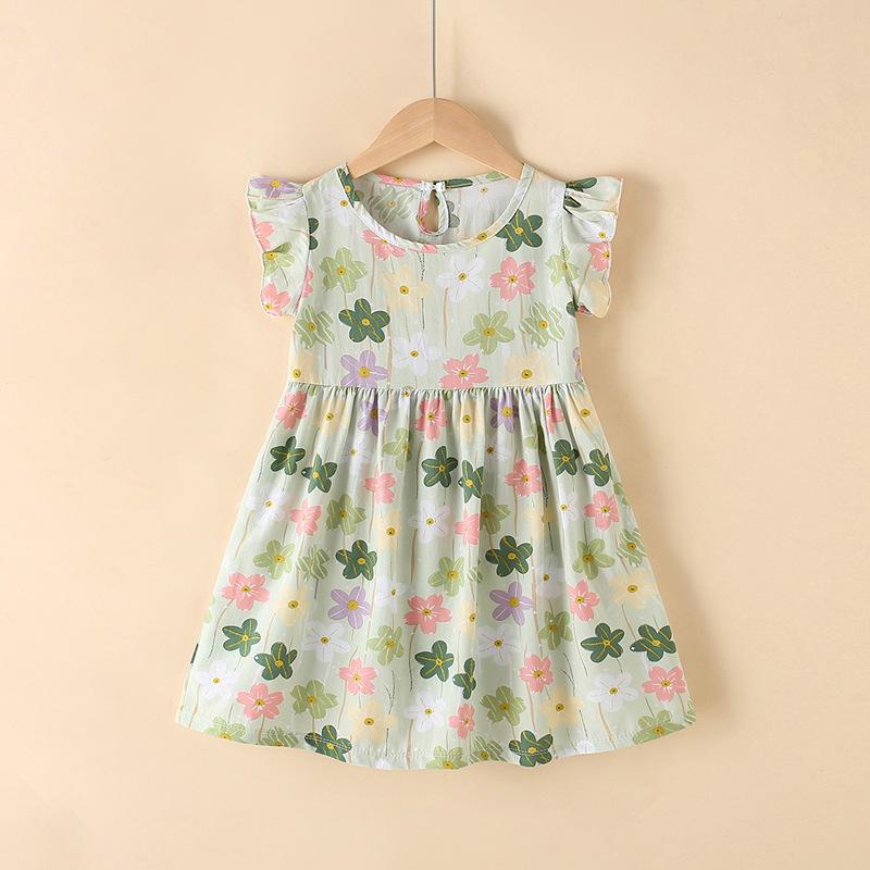 Girls Summer Floral Rayon Spaghetti Strap Princess Dress Kids Beach Sundress Cotton Silk Casual Party Wear 110cm