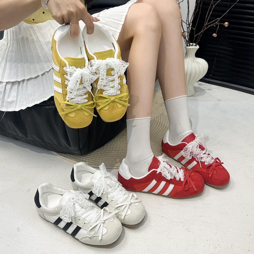 [Fanfna] Korean Version of Ballet Fashion Training Shoes Lace Bow 2025 New Autumn Versatile Sports Shoes Women