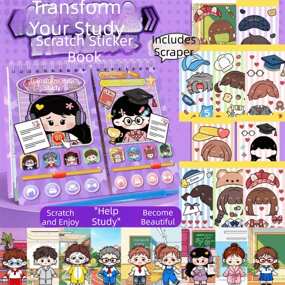 Renovation Family Members Character Dress-Up Sticker Book with Scraper Cartoon Quiet Book Children