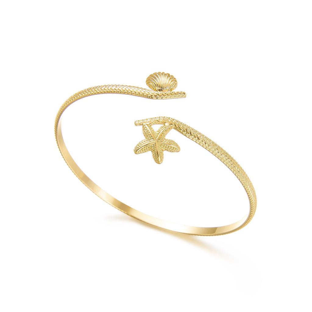 Strukturierte Goldfarbene Seestern Oberarmmanschette Armband für Damen Vintage Punk Muschel Krabbe Offenes Armband Sommer Ästhetik Schmuck