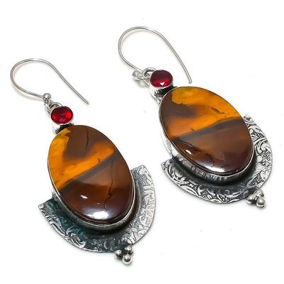 Natürlicher Mookait, Granat Edelstein 925 Sterling Silber Ohrring 2,56" A0Y83