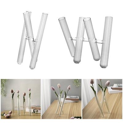 Modern 3/4 Striped Glass Test Tube Flower Vases Plant Terrarium for Floral Display Living Room or Dining Area Decors