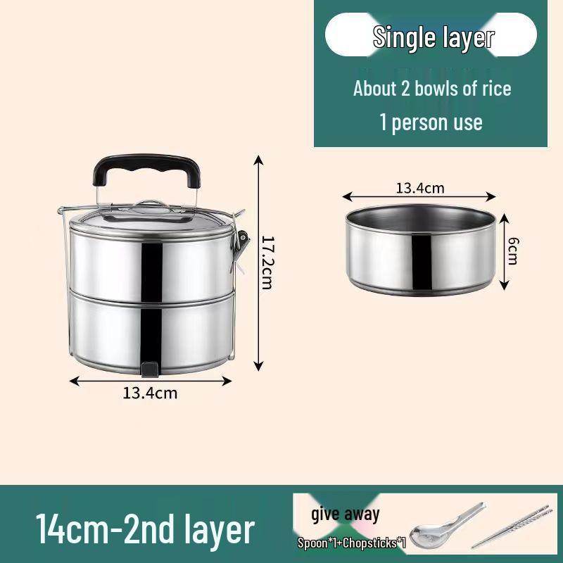 

Stainless Steel Bento Box with Multi-Layer Compartments and Lifting Handle - Large Capacity for Students and Office Workers. Natural Color