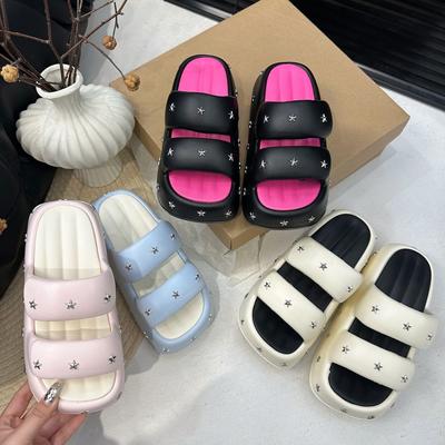 Super Fire Cute Beach One-word Slippers 2025 Summer New Non-slip Stepping On Shit Feeling Thick Bottom Increase Open Toe Cool Slippers Women