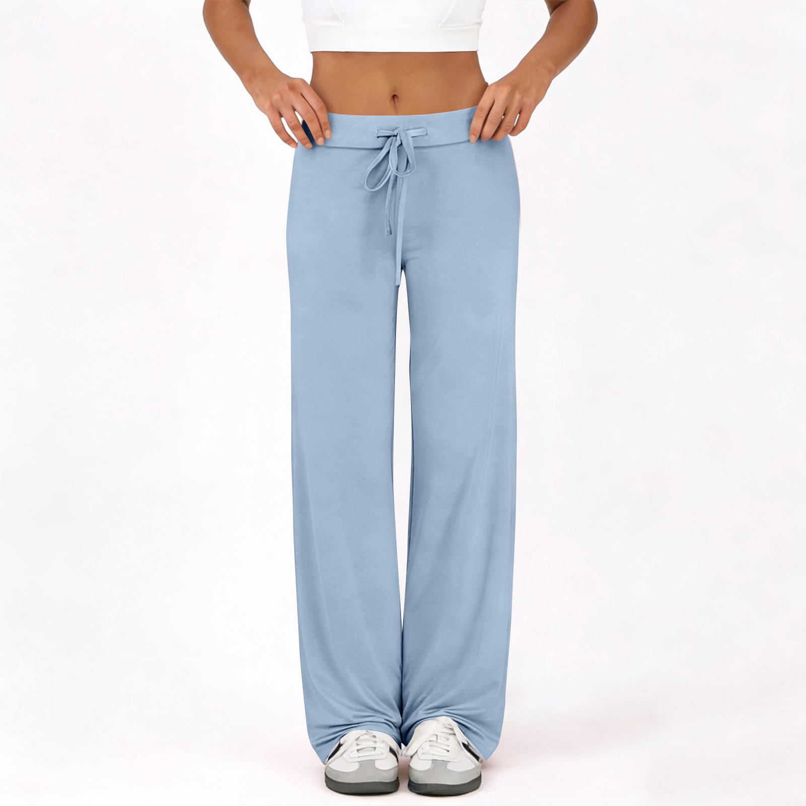 

Women s Flared Casual Drawstring Elastic Waist Pants Comfortable Flared Yoga Loose Trousers XL небо синє кольору