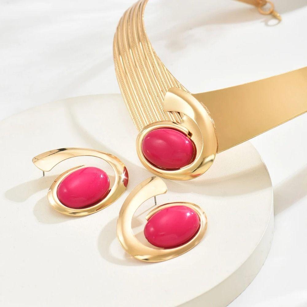Black/Blue/Rose Pink Necklace Earrings Set Exaggerated Jewelry Accessories  Daily Wear
