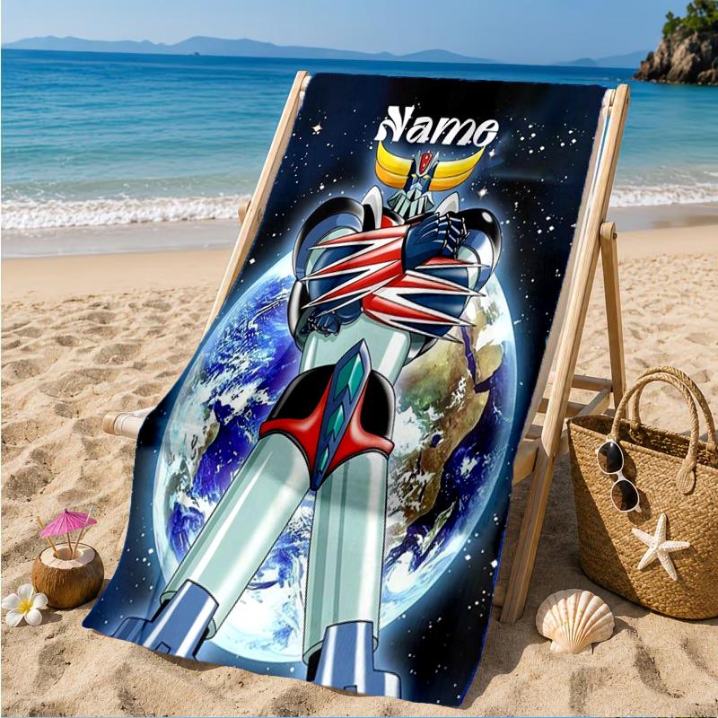 Custom Name Beach Towel Robot Dreams Space Microfiber Beach Towel, Lightweight for Summer Travel, Swimming Pool Fan Birthday Gift