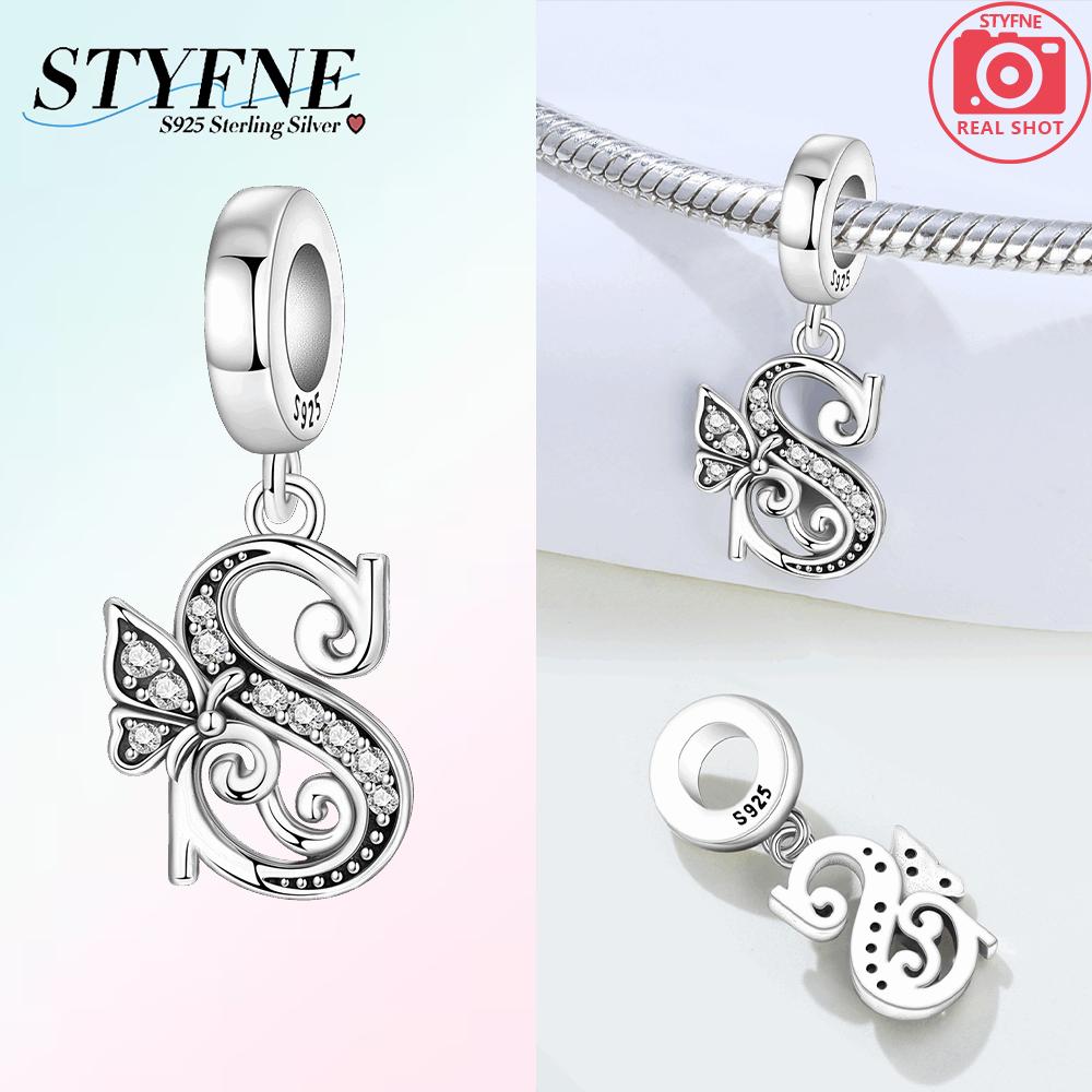 925 Silver Charms Zircon Beaded Butterfly Letter Pendant Fit Bracelet Accessories Bead Fashion Jewelry Making Fine Jewelry Gift