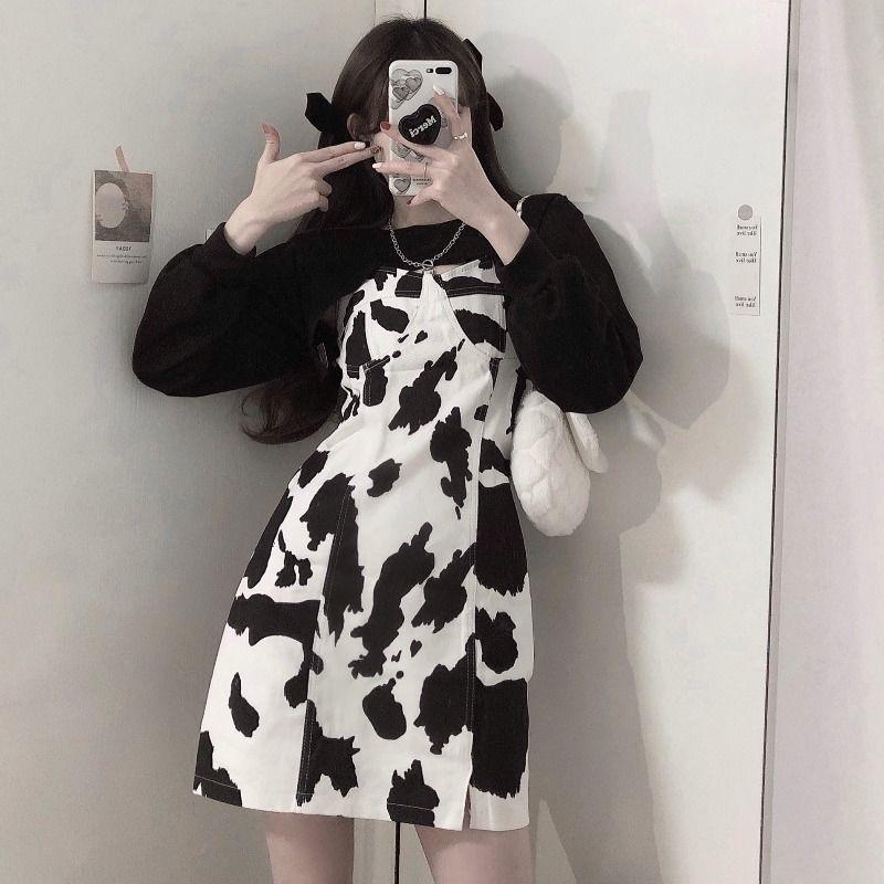 Kuh Print Slip Kleid Frauen Mode Sexy Bodycon Kleid Frauen Sommer Sommerkleider Streetwear Frauen Koreanische Trendy Kleid