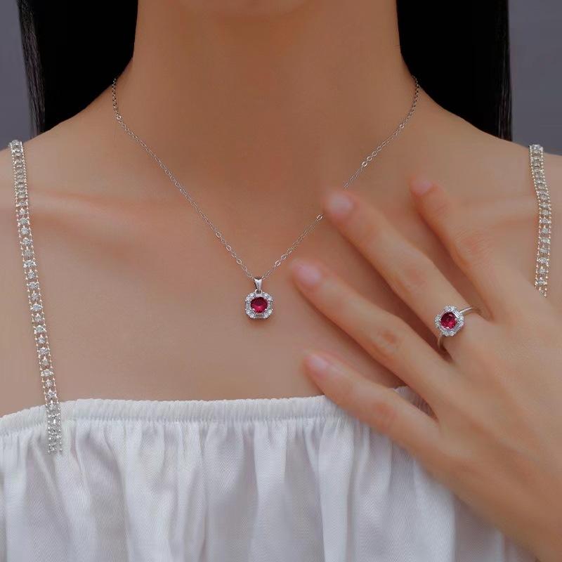 GemChic Women's New Sparkling Classic Block Crystal Rhinestone Pendant Necklace Earrings Ring Three Piece Set Birthday Christmas Jewelry Gift