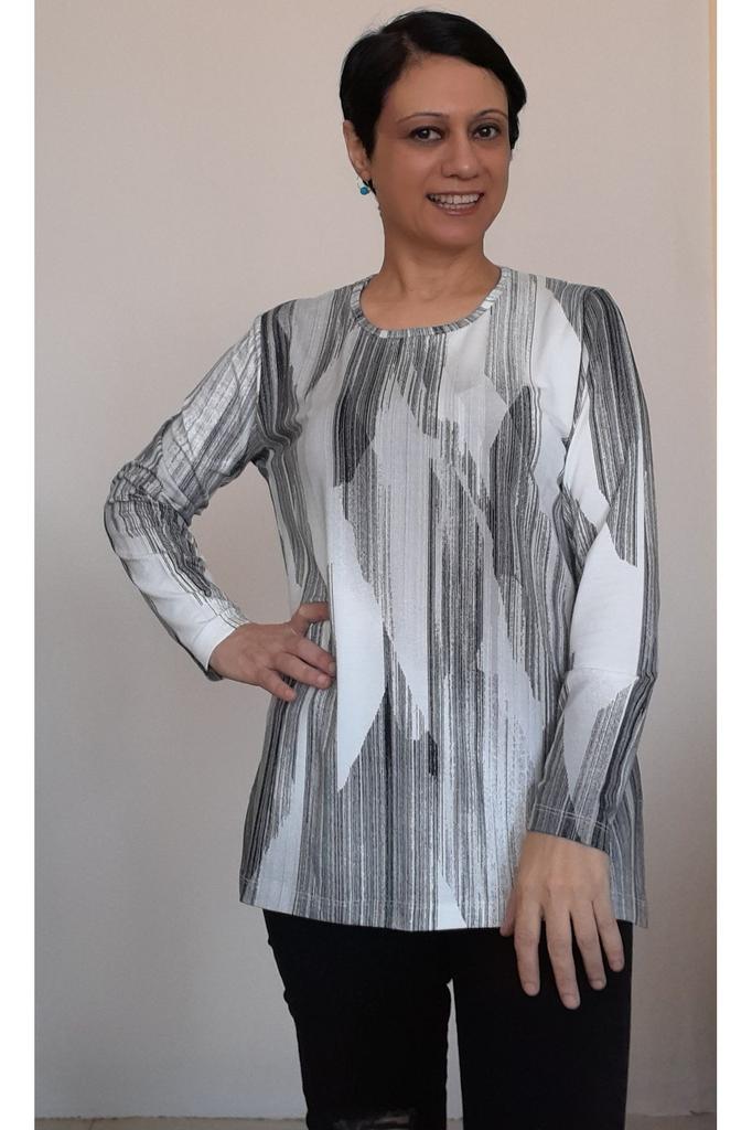 Damen Stil Übergröße T-Shirt Weiß Schwarz Gemustert Rundhals gekämmte Baumwolle Viskose T-Shirt