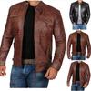 Herren Motorrad Lederjacke Slim Fit Kurzmantel Revers PU Jacken Herbst Reißverschluss Ständer Winddichter Ledermantel Herrenbekleidung
