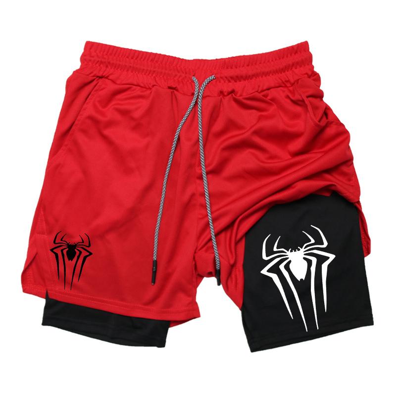 

Spider Print 2 In 1 Performance Shorts for Men Gym Workout Running Shorts with Phone Pockets Towel Loop Athletic Activewear XXXL