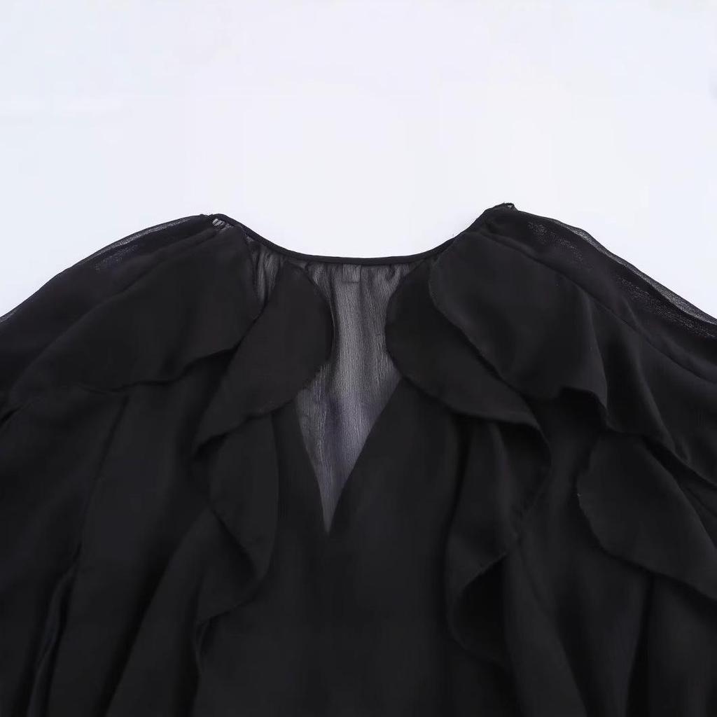 2025 Spring Women's European-American Layered V-neck Long-Sleeve Fashion Shirt