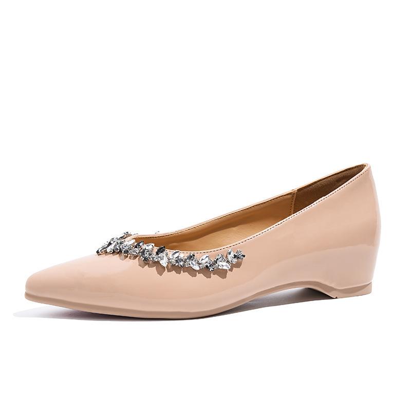 Inner Heightening Rhinestone Pointed Flat Bottom Mary Jane Single Shoes Shallow Mouth Commuter Shoes Women