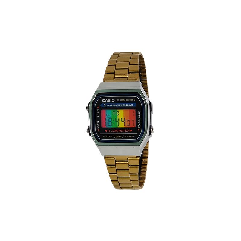 CASIO Customized watch modified series, various colored mirrors, silver resin case, classic retro small A158WA-JinSeBiaoDaiCaiSeShuTiaoWenBiaoJing