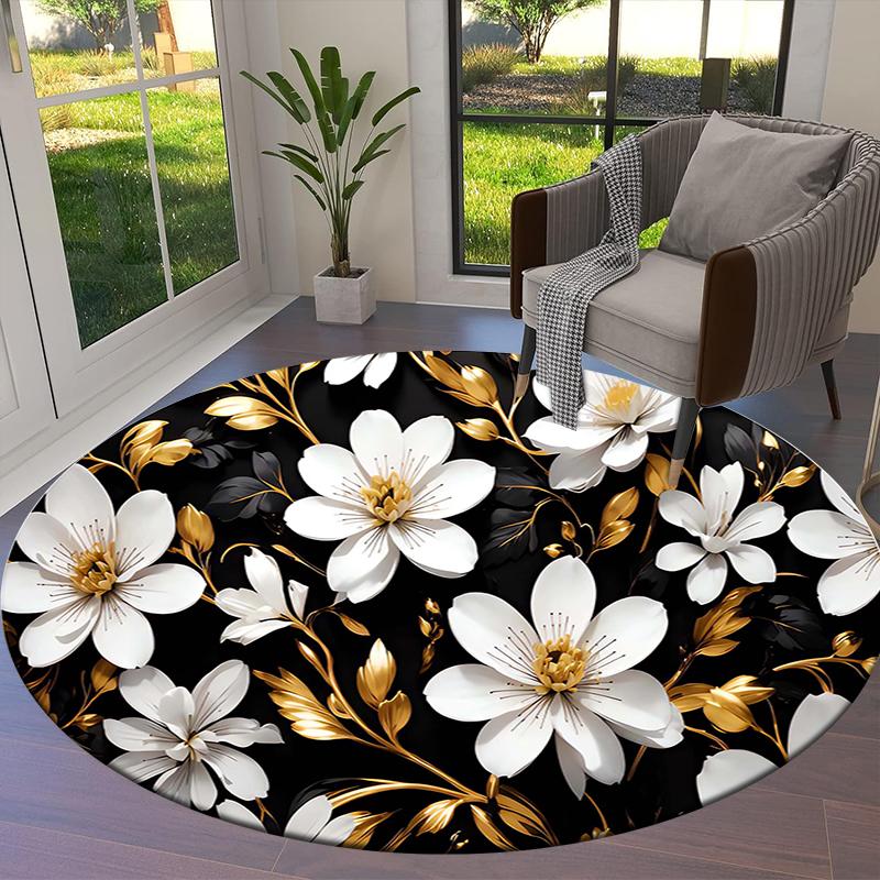 Beautiful flowers Round Area Rug,Carpet Rug for Living Room Bedroom Sofa Playroom Decor,Non-slip Floor Mat
