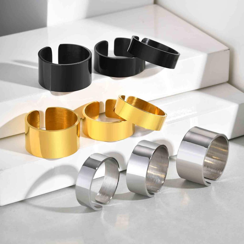 Vnox 6/8/11.5mm Width Open Adjustable Ring for Men, Classic Basic Punk Style Waterproof Never Fade Stainless Steel Finger Band