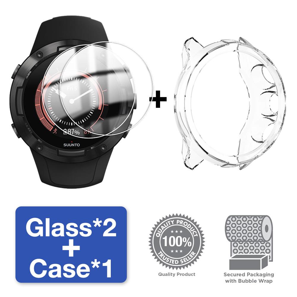Glass+Case for Suunto 9/7 Screen Protector Tempered Glass & Soft TPU Protective Bumper Cover for Suunto 9 Baro Accessories Set