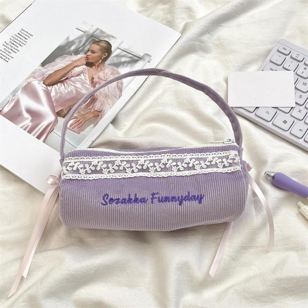 Bowknot Handheld Stationery Bag Corduroy Cloth Bow Pencil Pouch Korean Style Pencil Case  Children