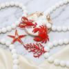 Creative Red Lobster Crab Starfish Coral Pendant Beads Necklace Stylish Versatile Niche Summer Beach Vacation Collarbone Chain
