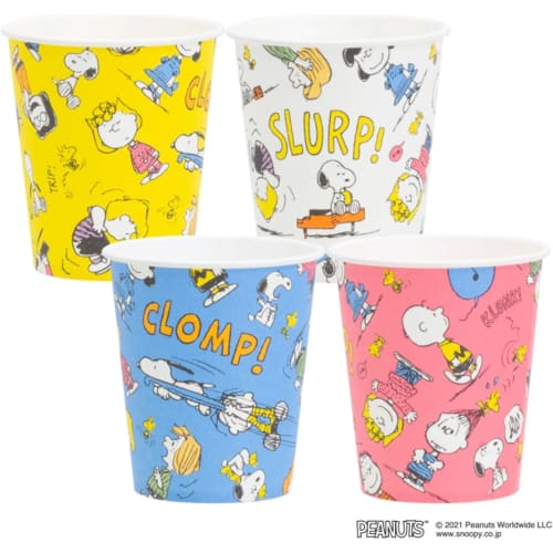 Sunnap Paper Cups, Snoopy Retro Pattern, 205ml, 25 cups per pack (4 packs total, 100 cups), Assorted Paper Cups in 4 Designs, Made in Japan, 7.5cm Wid
