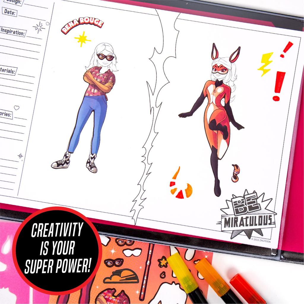 Zázračný módní návrhářský skicák se samolepkami, šablonami, oboustrannými štětcovými fixy a pouzdrem na přenášení