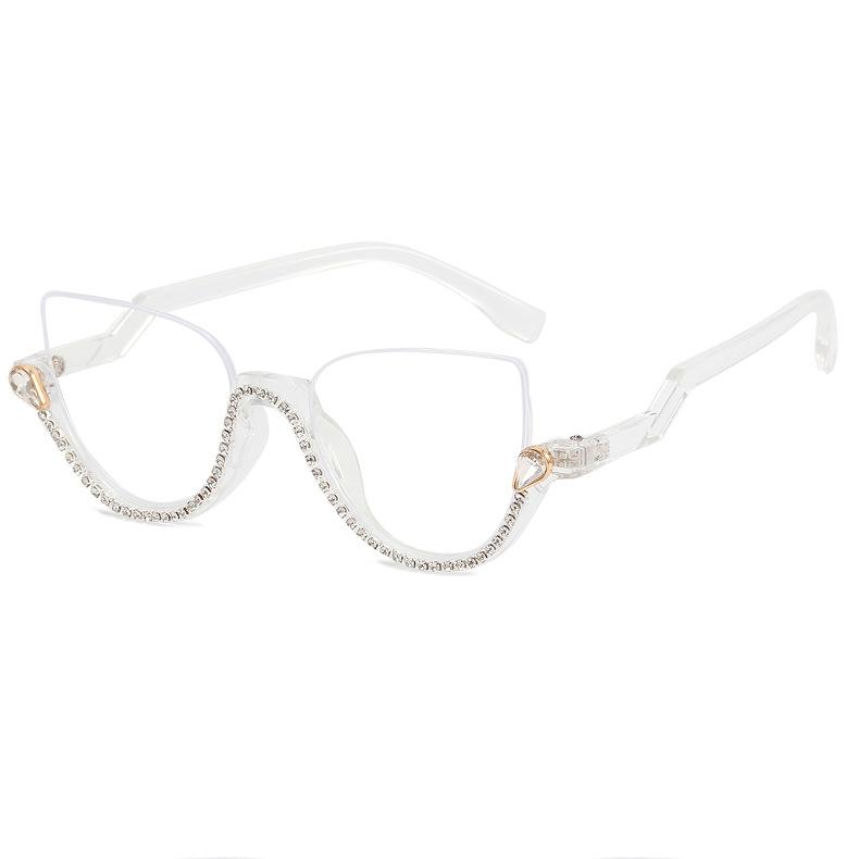 Vintage Half Frame Diamond Anti Blue Light Optical Glasses Frames Brand Designer Women Fashion Cat Eye Computer Eyeglasses