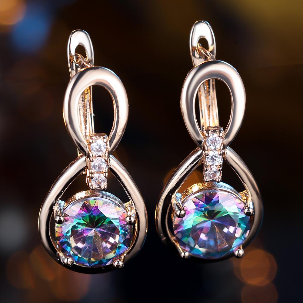 

Charm Female Rainbow Pink Zircon Stone Hoop Earrings Gold Color Simple Wedding Jewelry For Women
