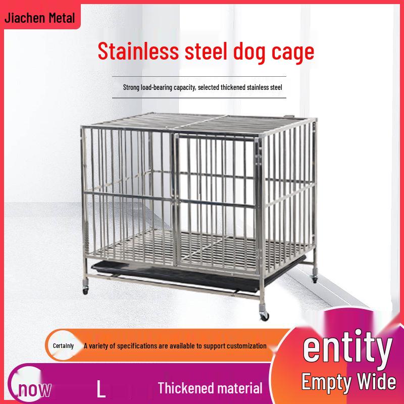 Stainless Steel Dog Cage with Toilet, for Small to Large Breeds, Full Square Tube Design, Suitable for Golden Retrievers.