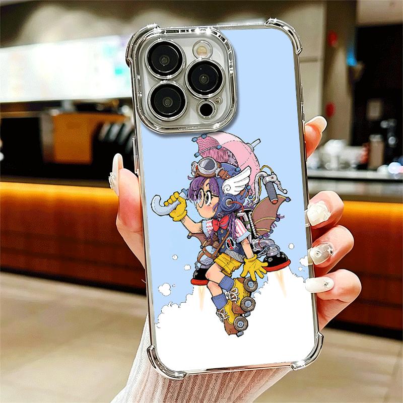 Arale S-Slump Anime Plating Phone Case For Iphone 16 17 Pro Max Air 16E 14 15 Plus 12 13 Mini Anti-Fall Airabag Cover