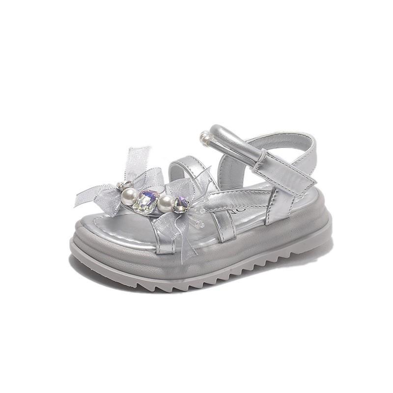 Girls Princess Sandals 2026 Rhinestone Pearl Decor Soft Sole Non-Slip Open Toe Shoes Ages 4-16