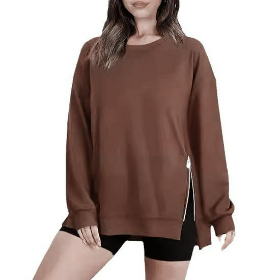 2024 Autumn/Winter Women's Loose Round Neck Zip Hoodie