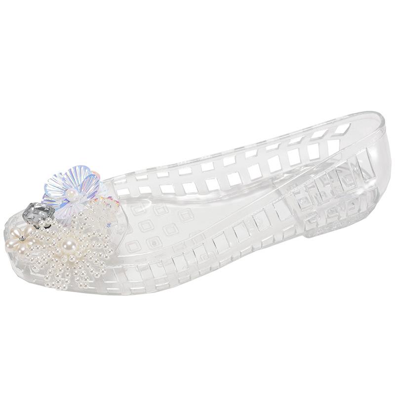 Popular Xiaoxiangfeng retro baotou flat-soled sandals women's 2025 summer outer wear skirt Korean version crystal jelly shoes