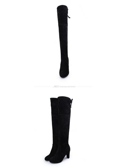 New European & American Over-the-Knee High Heel Boots – Thick Heels, Plus Sizes Available