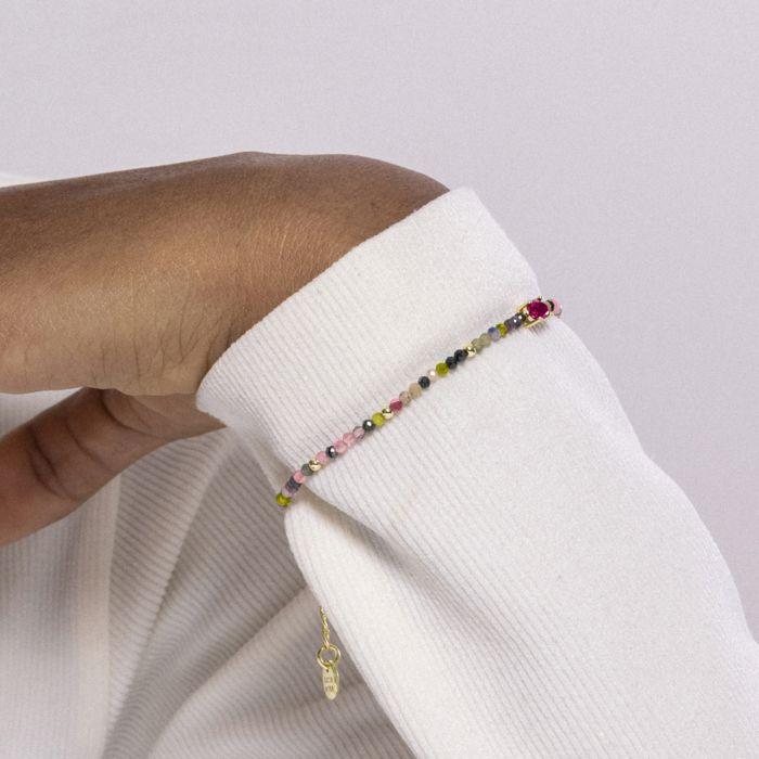 Bracelet - Baim - Tourmaline Multicolore - finition or jaune 18k - 16 Cm + 3 Cm d'extension - Mousqueton